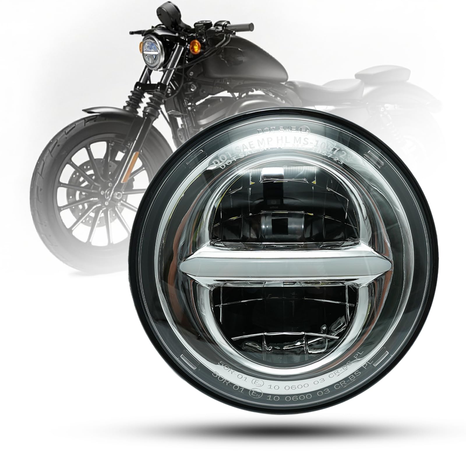 5,75 '' LED moto faro rotondo omologato per Harley Davidson Dyna Street Bob Super Wide Glide Low Rider Night Rod Train Sportster Iron 883 Indian Scout Triumph (argento)