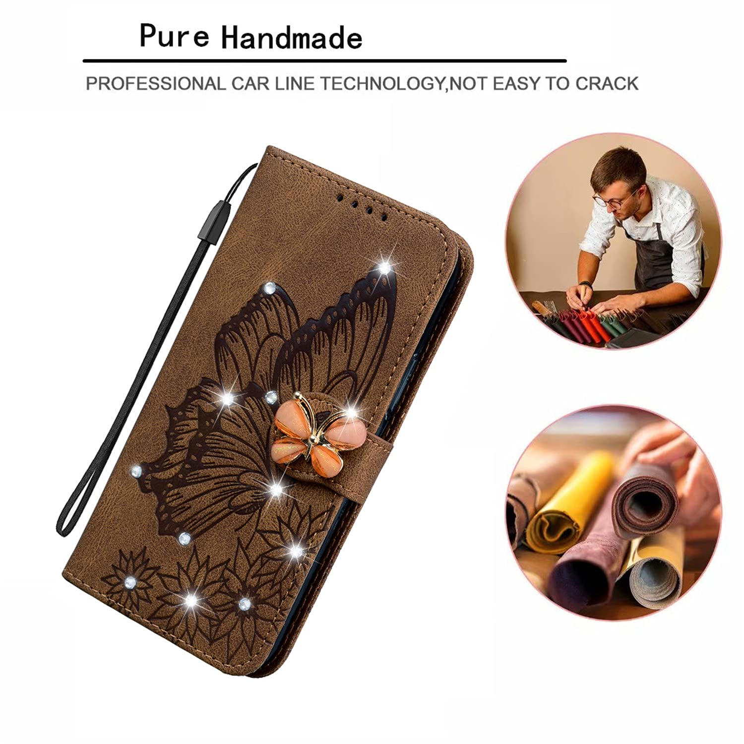JZ Capa carteira para iPhone 8 diamante retrô borboleta flor flip