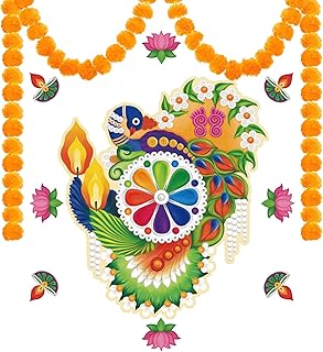 Diwali Decoration for Home Gifts- Diwali Rangoli Peel and Stick Floor Tile Stickers for Diwali Gifts with Diwali Marigold Garland for Decoartions Indian