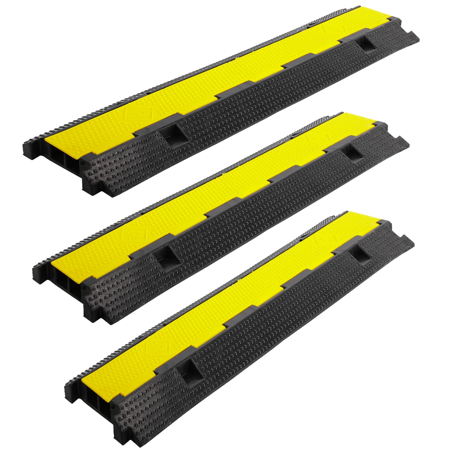 Tappetino protettivo per cavi, 3 pezzi, 2 canali, 100 x 25 x 5 cm, protezione anti-attraversamento per cavi, ponte cavi pavimento in gomma termoplastica commerciale, ponte tubo per parcheggi,