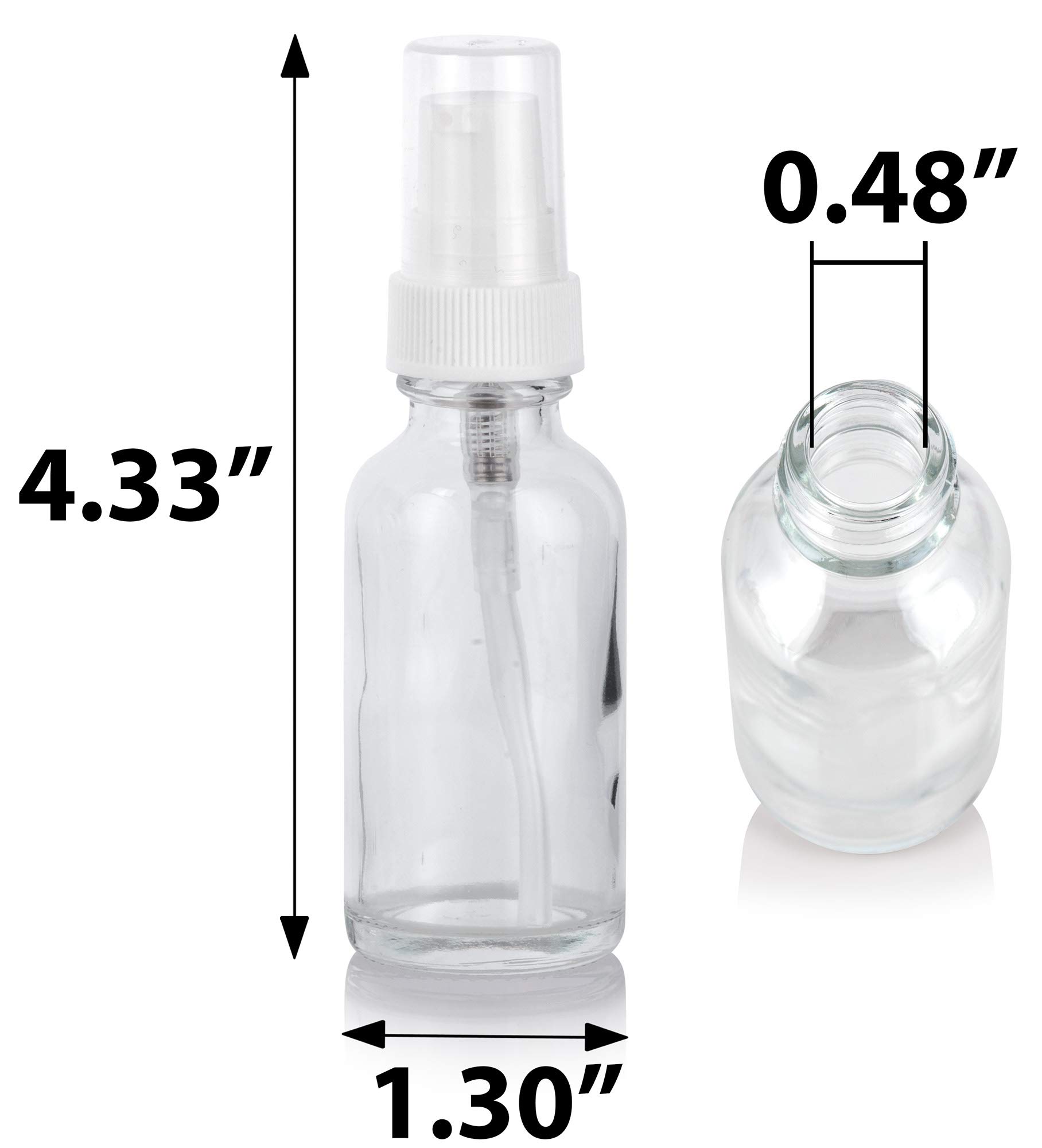 JUVITUS 1 oz / 30 ml Clear Glass Boston Round Bottle with White Treatment Pump (24 pack) + Funnel