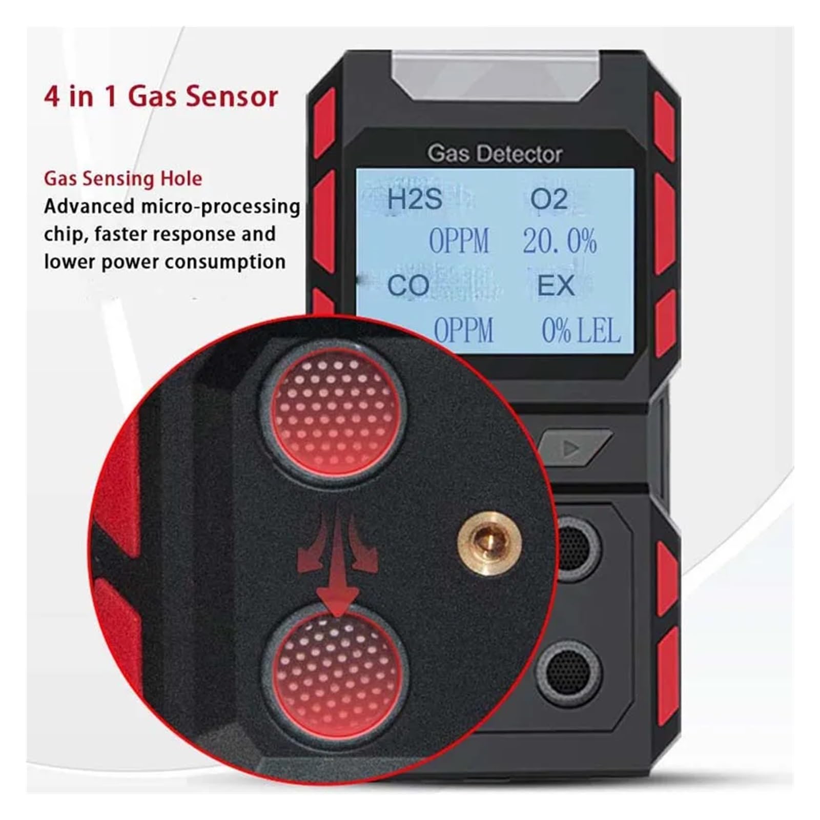 Tragbarer Gasdetektor for brennbare Gase CO, H2S, O2, CH4, EX, 4, Gasmonitor, Messgerät, Tester, Analysator, wiederaufladbarer LCD-Bildschirm, Ton, Licht, Schock
