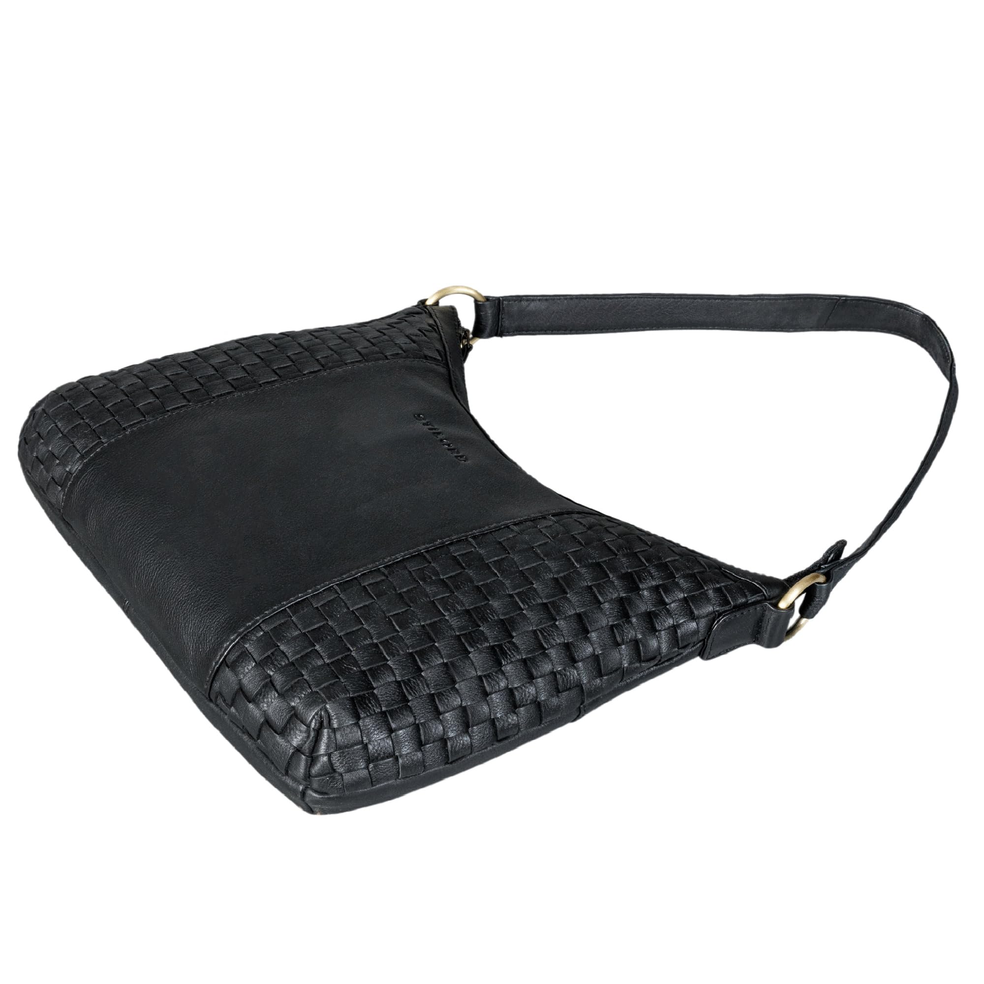 STILORD Katharina Elegante Bolso de asa de Piel Tejida con Bandolera Desmontable Bolso de Noche Bolso de Viaje de Piel auténtica Color:Negro