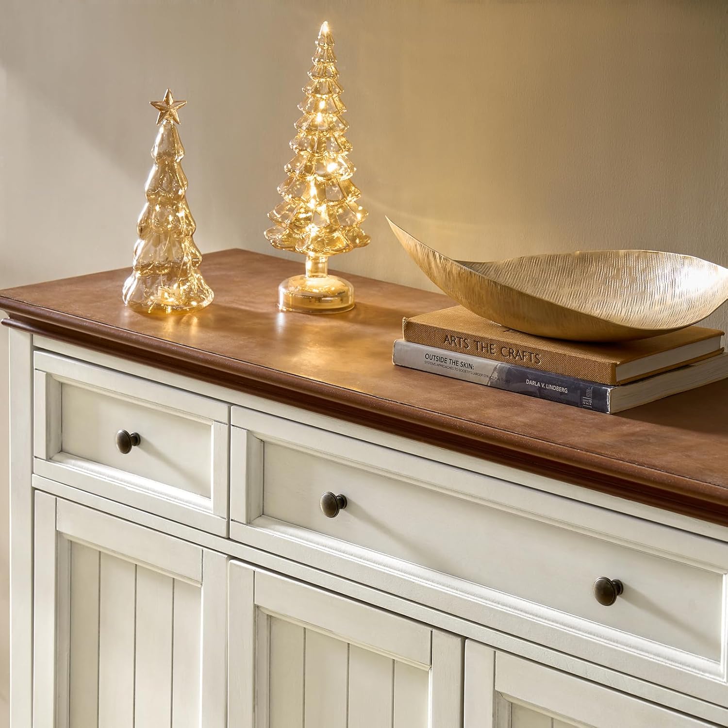 HULALA HOME Modern Farmhouse Sideboard with Chic Channel Tufting, 58" Kitchen Buffet Cabinet - 4 Gold Metal Handles & Chic Channel Design, Entryway Storage for Apartments (White)