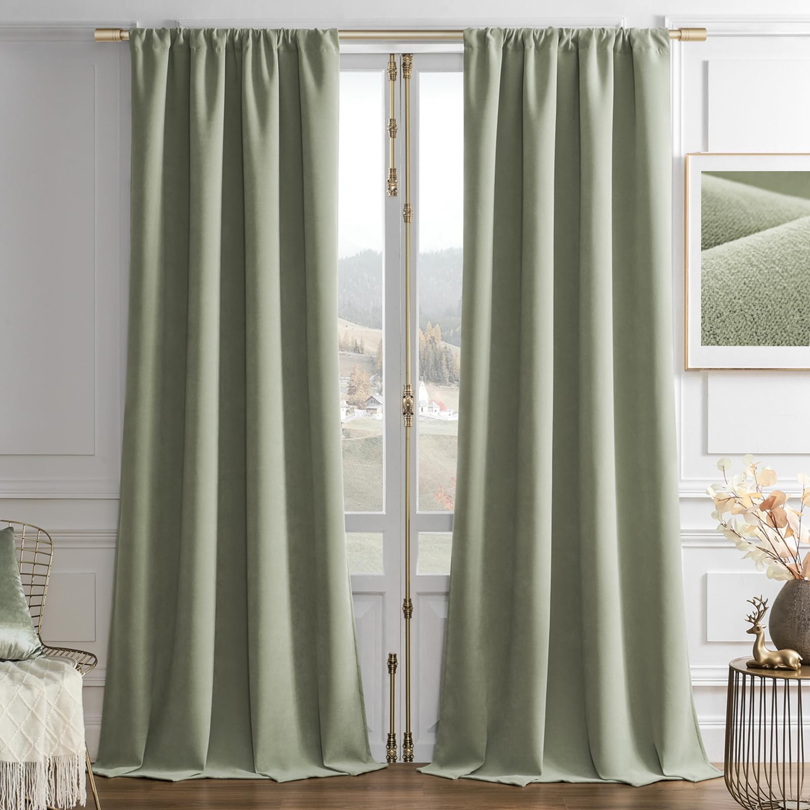 Bagaille VELOURS CURTAIN ★ GREEN Amazon.com: RYB HOME Sage Green Velvet Curtains 96 inch