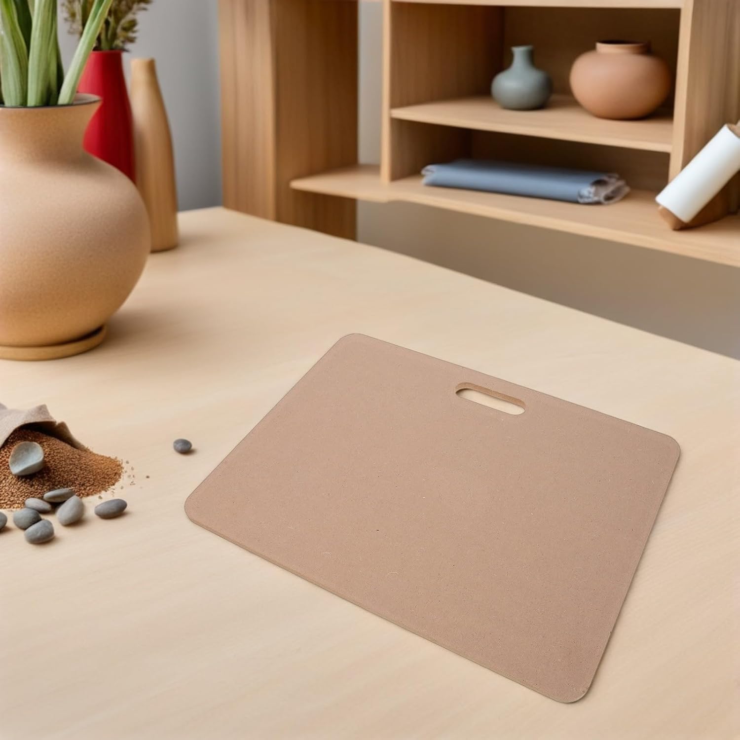 Portable Clay Wedging Board with Handle, 12x18 Inch, Khaki