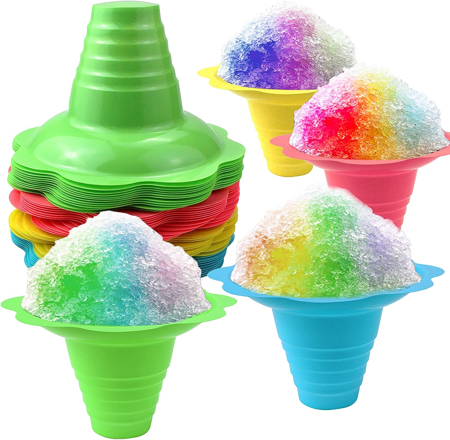 Newbested 50 Pack 8 OZ Colorful Flower Shaped Snow Cone