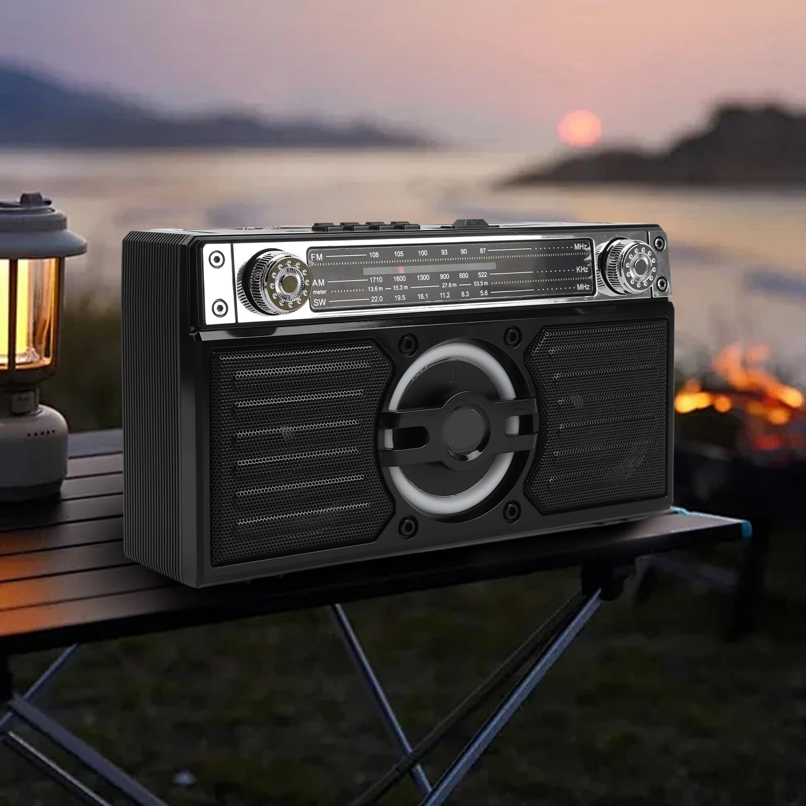 Portable AM FM SW Bluetooth Radio, 4 in 1 Functionality Equip with Double 5W Speakers, Multi Band Radio Up to 18 Hours of Battery Life for Indoor, Outdoor and Emergency (Black)