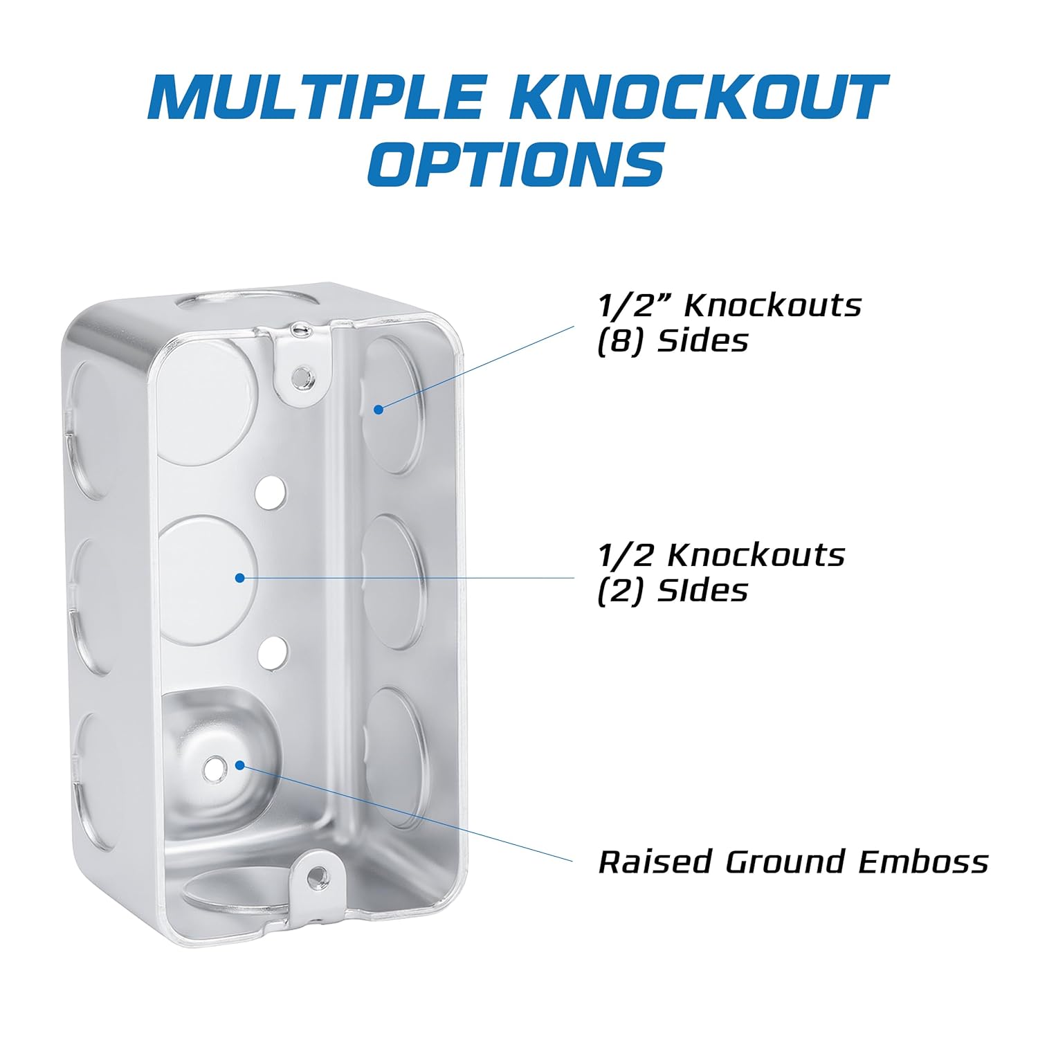 OHLECTRIC 4x2 Electrical Junction Boxes (20-Pack) Heavy-Duty Steel Metal Outlet Boxes with 10 1/2" Knockouts, 2-1/8 Inch Deep, 16.5 Cu. in. Steel Junction Box Utility Box
