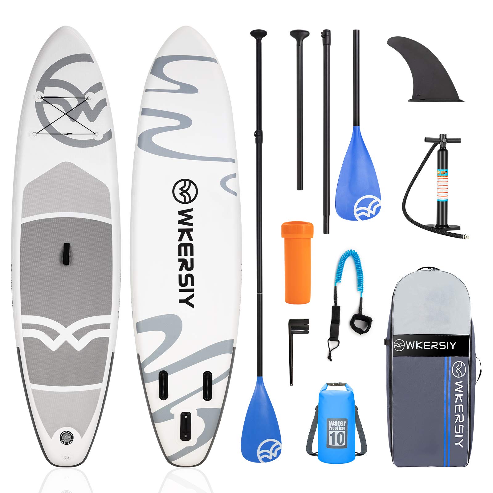 Inflatable Stand Up Paddle Board wkersiy Paddle Boards with Premium SUP Accessories & Backpack, Paddle Board for Adults, Non-Slip Deck 3 Fin ISUP with Waterproof Bag Pump Leash