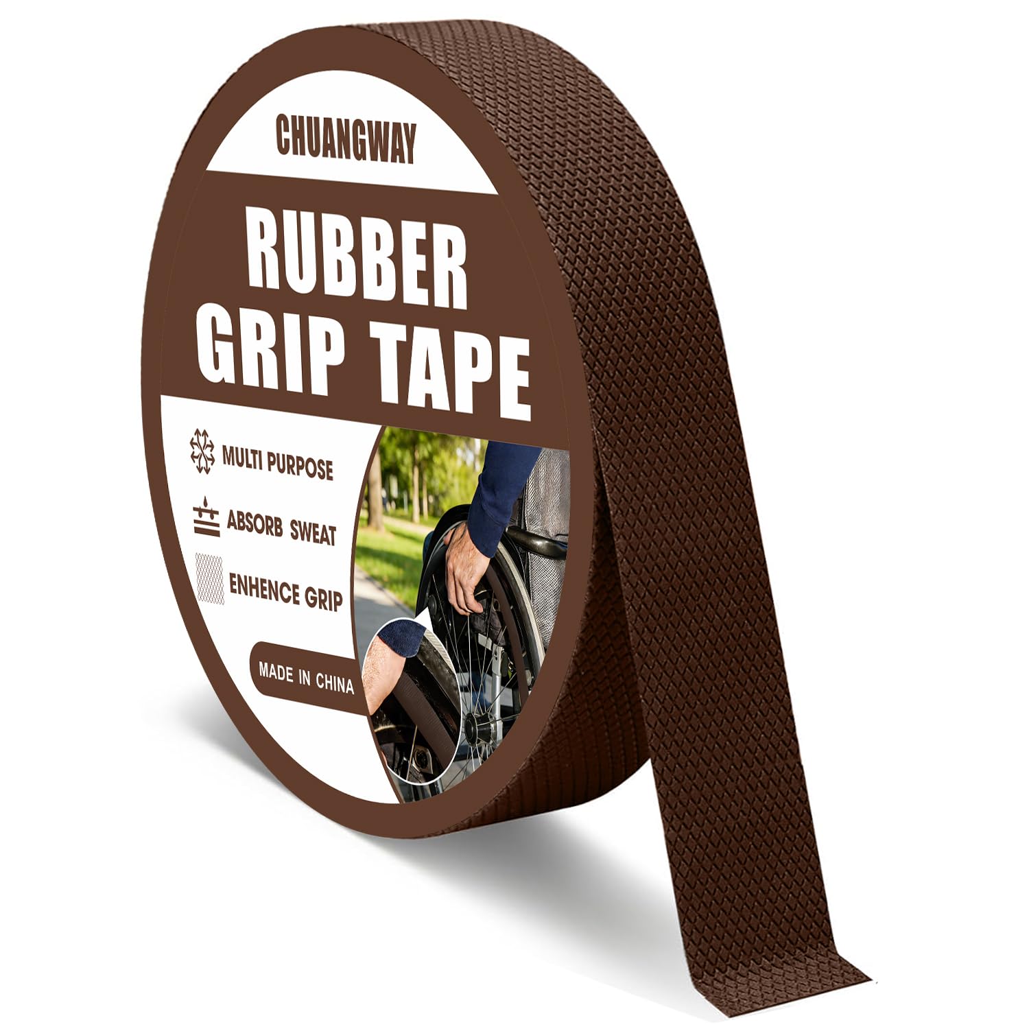 Rubber Grip Tape1“ x 20FT, Sweat Absorbent Non-Slip Handle Wrap, Self-Adhesive Textured Grip Tape for Wheelchair, Tools, Fitness & Sports Equipment, Brown