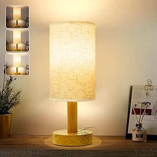 Rechargeable Cordless Table Lamp,Touch Control&Stepless Dimming,Wireless Bedside Ambient Night Light with Wood Base&Linen Shade,Portable Battery Lamp for Bedroom,Nightstand,Nursery,Camping,Outdoor
