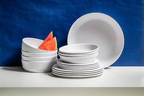 Miniatura 2 de TarHong Edge - Plato llano mate, 10.5 pulgadas, melamina pura, inastillable, blanco mate, juego de 6