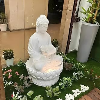 ‎SwarnNest Interiors Resin Buddha Statue Decorative Water Fountains for Outdoor Living Room, Office, Garden 4 Feet Large Buddha Fountain, Sitting Pose, Large Big Size (Design 6)