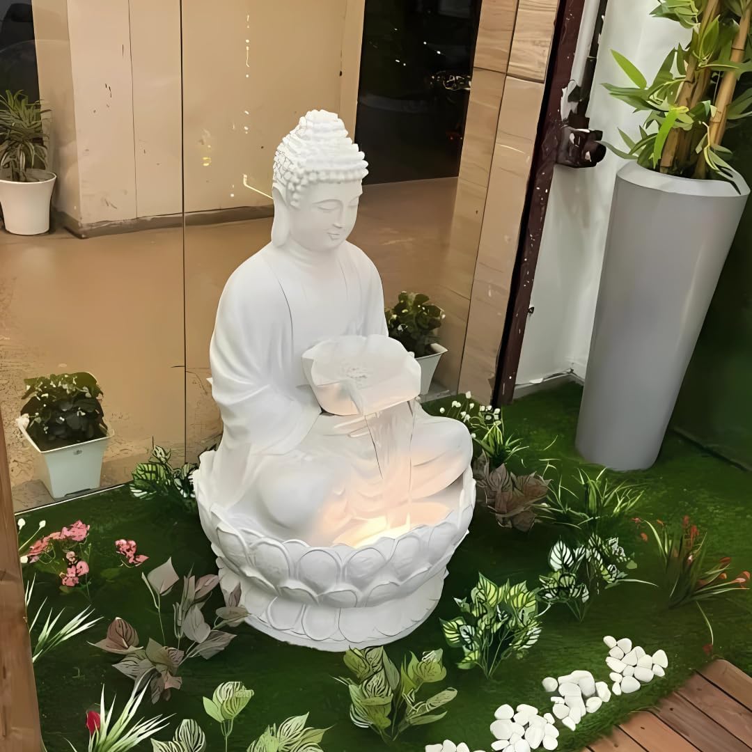 ‎SwarnNest Interiors Resin Buddha Statue Decorative Water Fountains for Outdoor Living Room, Office, Garden 4 Feet Large Buddha Fountain, Sitting Pose, Large Big Size (Design 6)