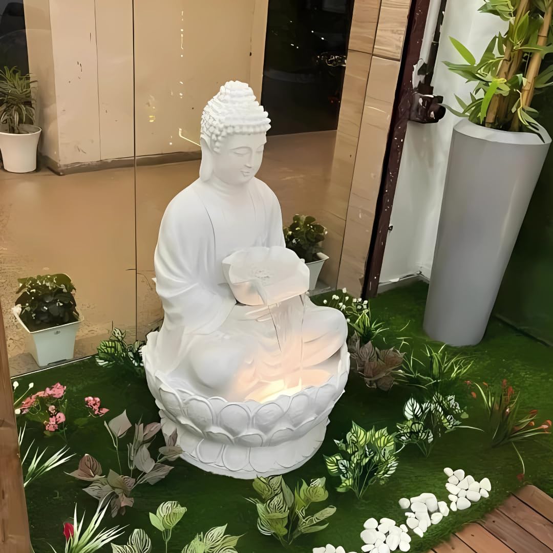 ‎SwarnNest Interiors Resin Buddha Statue Decorative Water Fountains for Outdoor Living Room, Office, Garden 4 Feet Large Buddha Fountain, Sitting Pose, Large Big Size (Design 6)