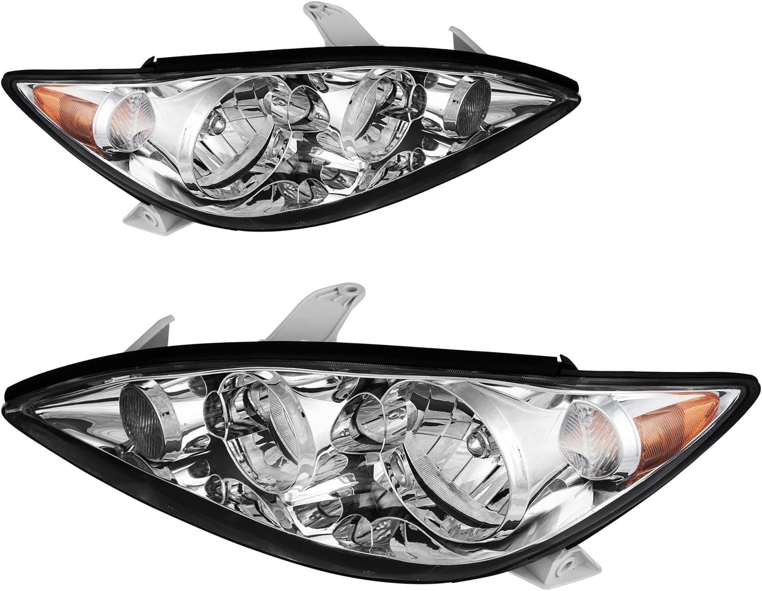 Headlights Assembly for 2005 2006 Camry, Headlight Assembly Clear Lens Chrome + Amber Compatible With 2005 2006 Camry (Driver and Passenger Side)