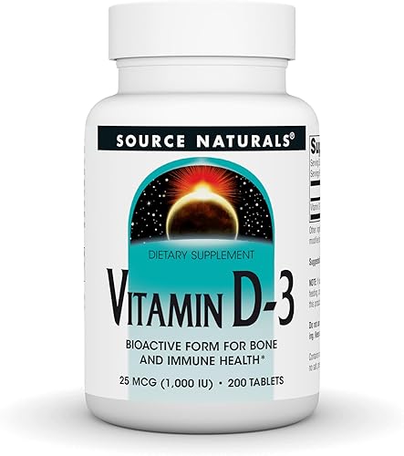 Source Naturals Vitamina D-3 apoya la forma Bioactve para la salud ósea e inmune 1000 iu (25 mcg) -200 tabletas