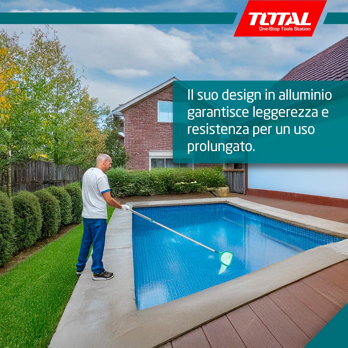 TOTAL - Manico Telescopico in Alluminio - Prolunga per Rullo da Pittura - Lunghezza Regolabile da 110 a 200 cm - 2 Sezioni con Filettatura - Resistente ed Ergonomico - Colore Blu - Rullo Non Incluso