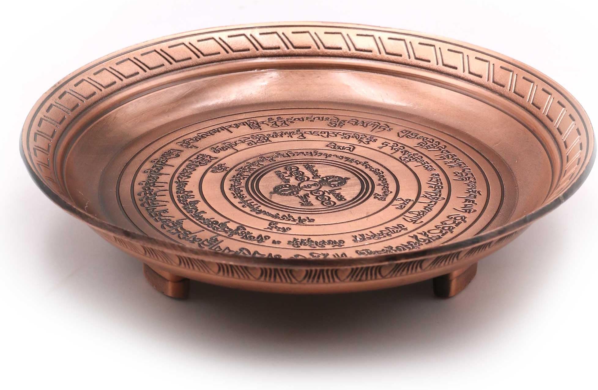 Offering Bowl Prayer Ritual Plate - Bronze Material Three-Legged Design - Platewith Sanskrit 'Liberation Mantra' Engraving