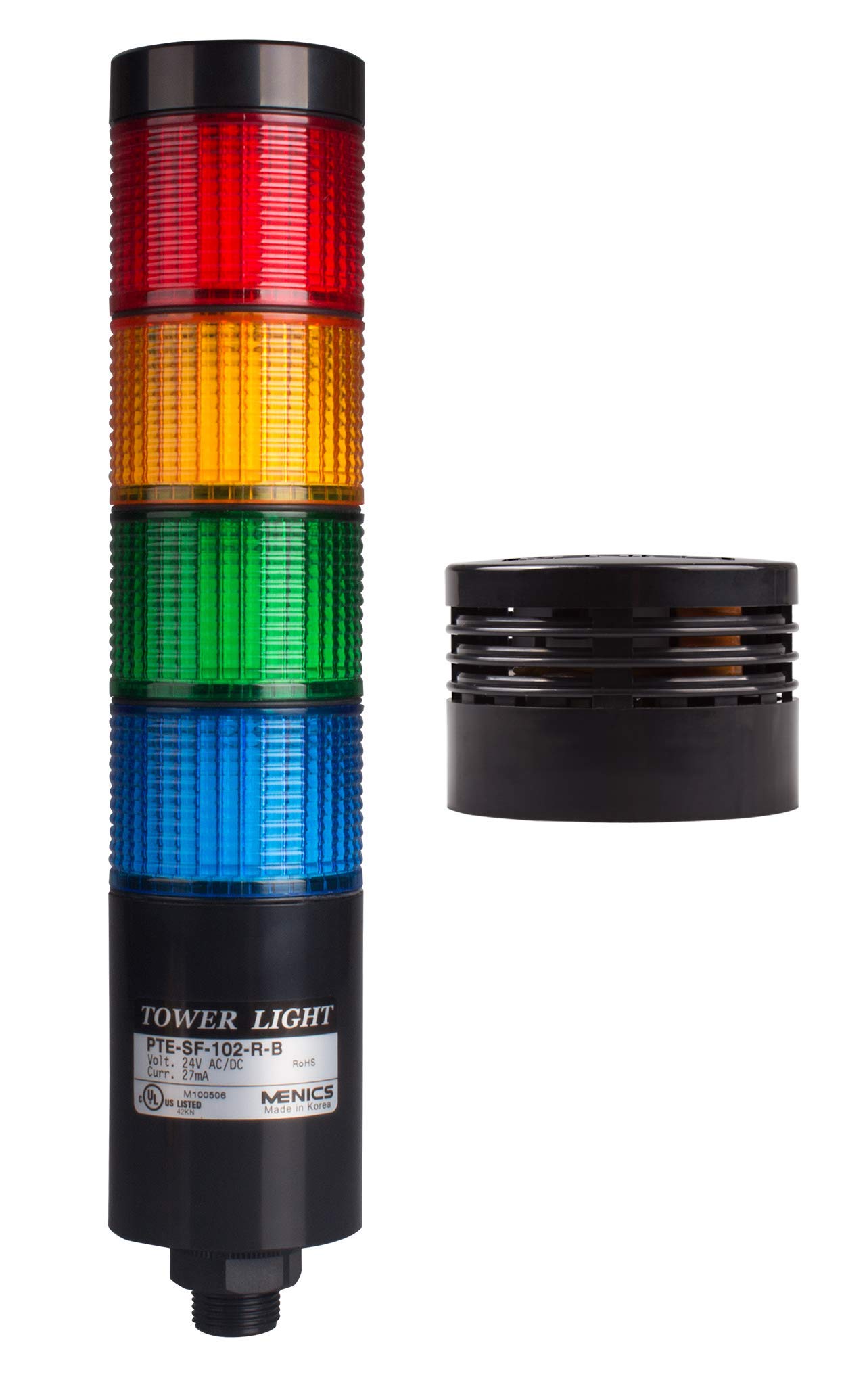 MENICS PTE-SCZ-4FF-RYGB-B, Tower Light Kit, 56mm Modular LED, Red/Yellow/Green/Blue Lens 4 Stacks, Steady/Flash, Direct Mounting, Black Body, 25