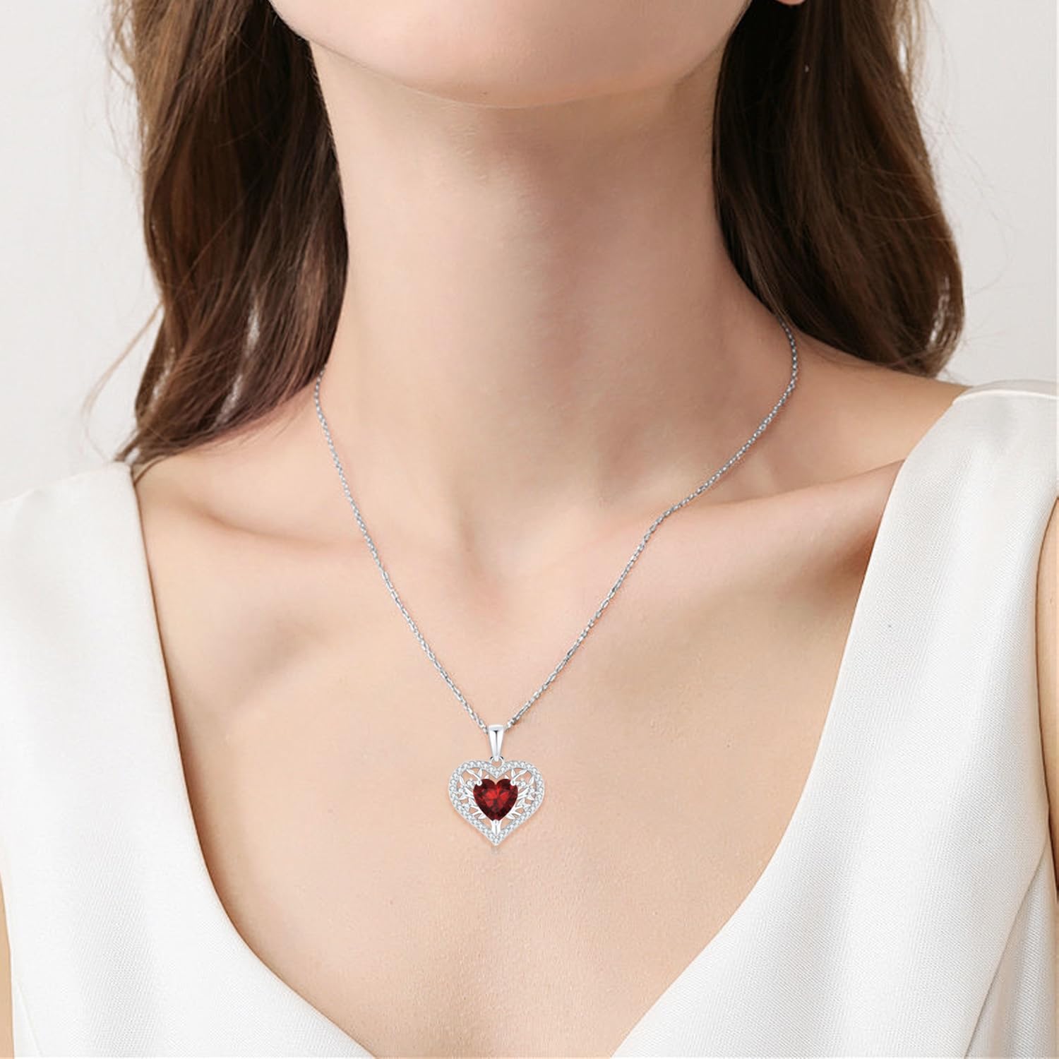 LAVUMO Collana Donna Argento Sterling 925 Ciondolo Albero Della Vita Cuore Gioielli con Pietra di Zirconia Cubica Regalo per Donne Fidanzata, Mamma, San Valentino Natale Regalo