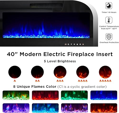 Miniatura 3 de AMERLIFE Soporte de TV con chimenea de 40 pulgadas, centro de entretenimiento moderno de 80 pulgadas con puertas de alto brillo y luces LED, patas