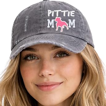Womens Pittie Pitbull or Pit Bull Dog Mom or Mama Hat | Baseball or High Ponytail Cap, Embroidered Body Shape Silhouette Picture, Clothing Present Her Wife Owner Daughter