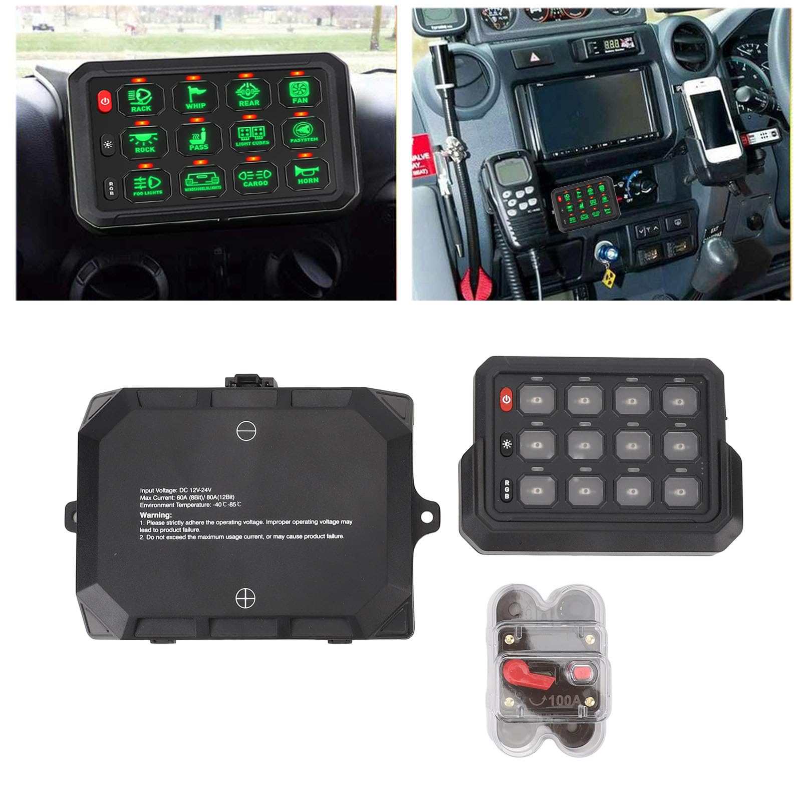Dilwe Panel Przełączników RGB 12 Gangów, Aluminiowy System Przekaźników LED CNC 12 V 24 V IP65 Wodoodporny Bezprzewodowy Pilot 80A do Ciężarówki Marine SUV ATV UTV Boat Dash