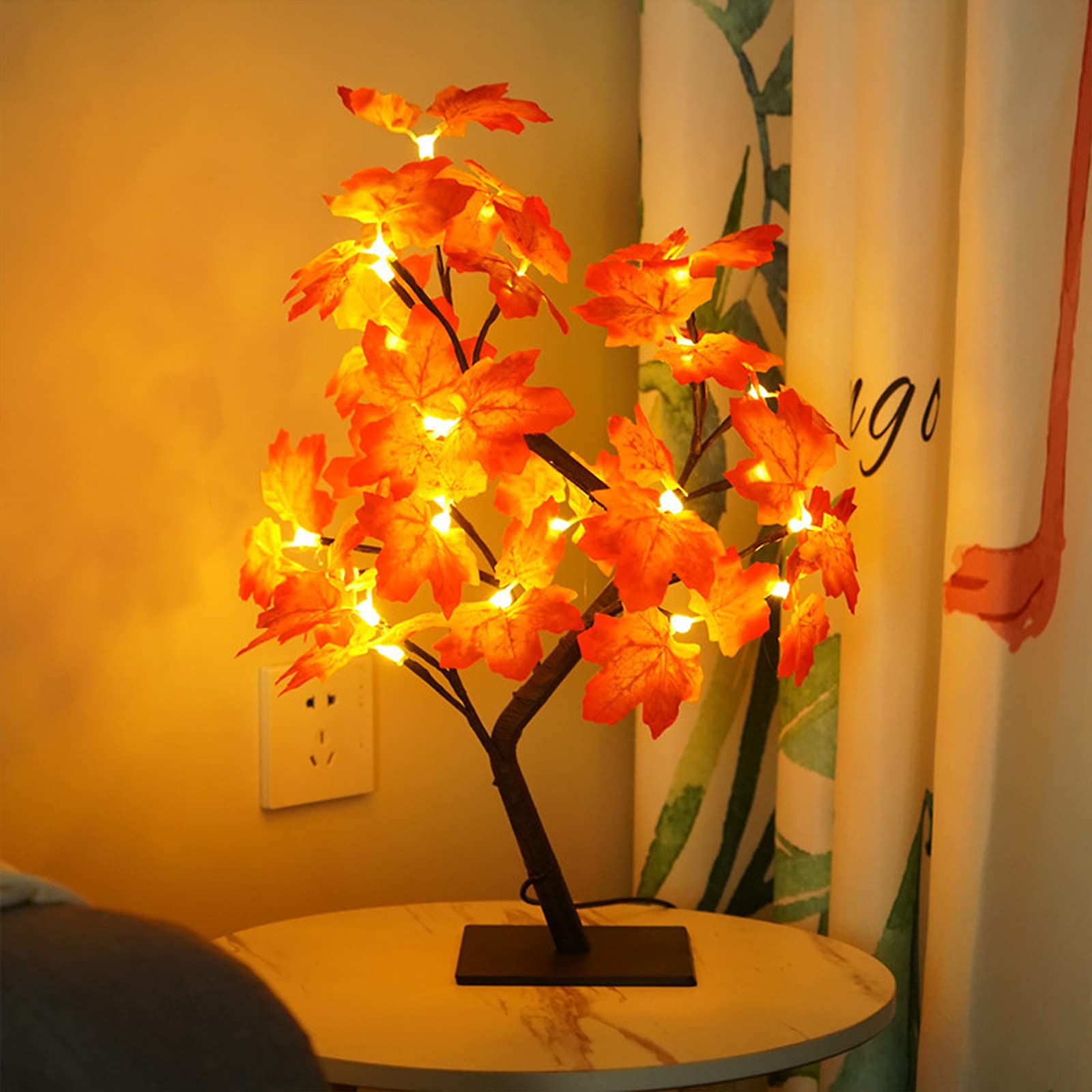 WERTSWF Lighted Maple Tree 18in Tabletop Bonsai Tree Fairy Light for Thanksgiving Fall Home Centerpiece Decor-USB Operated