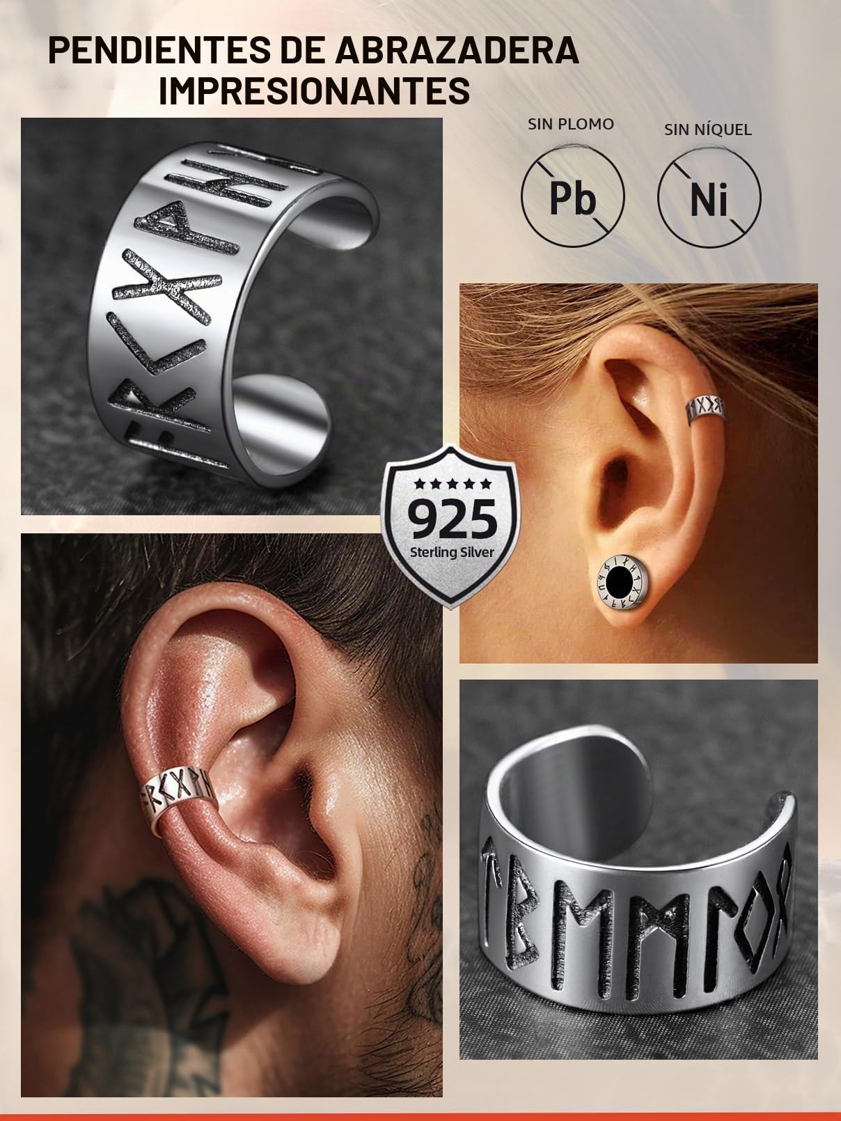 FaithHeart Pendientes Vikingos Runas Plata de Ley 925 Hombres Aretes Redondos Hipoalergénicos de Orejas Joyería Religiosa de Protección de Familias Parejas