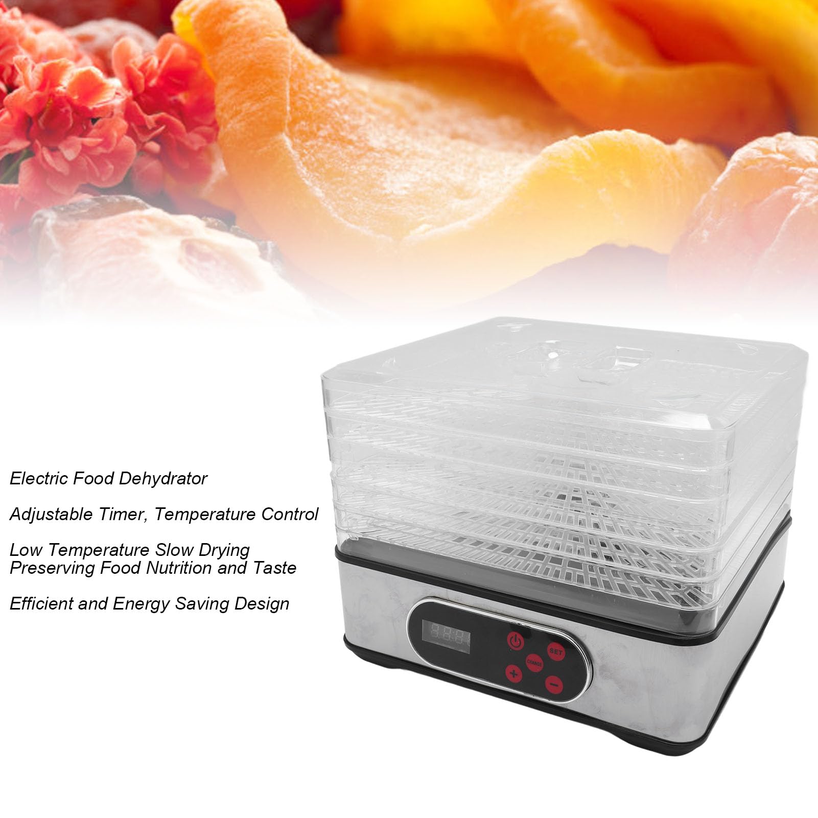 Food Dehydrator Electric Surowar Suszarka do Suszarki Pokarmowej z Regulowanym Timerem i temperaturą dla Szarpanych ziół Owoców Warzywa dla Zwierząt Domowych (