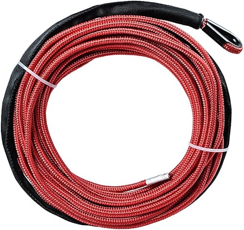 Cuerda de cable de cabrestante sintética de 50 pies x 14 pulgadas, 7000 libras, con protector de calor de roca para camión, ATV, UTV SUV (rojo)