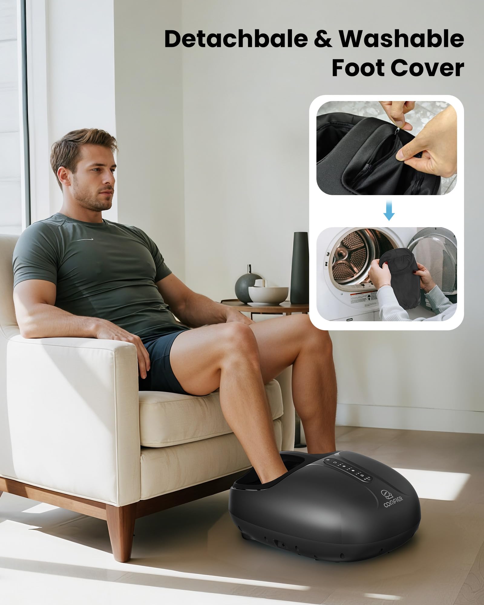 COMFIER Masajeador de Pies Shiatsu, Masajeador Pies con Amasamiento Profundo y Calor para Plantar, Relajación para la Oficina en Casa, Hasta la Talla 46 para Hombre
