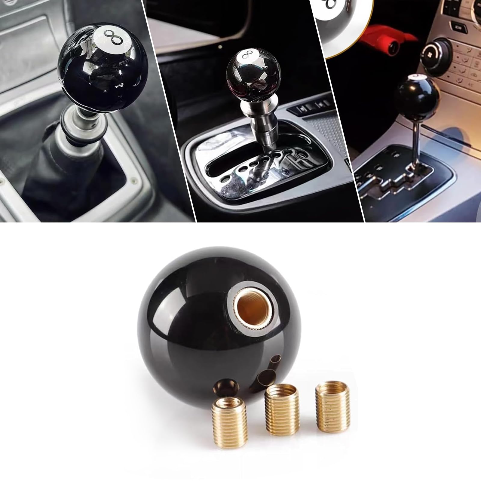 Pack-1 Car Gear Stick Handle, Ball-Shaped Manual Shift Handle, Automobile Modification Replacement Accessories with 3 PCS Adapters, Universal for Most Cars, Trucks and Vans (Black)