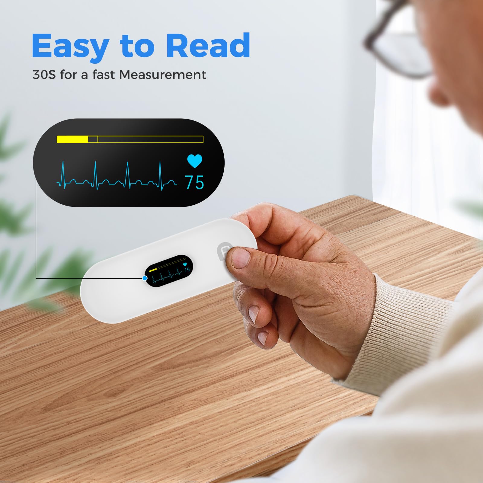 Cardiofrequenzimetro portatile, wireless per uso domestico, cardiofrequenzimetro, dispositivi di monitoraggio cardiaco, app per smartphone compatibile con iOS/Android
