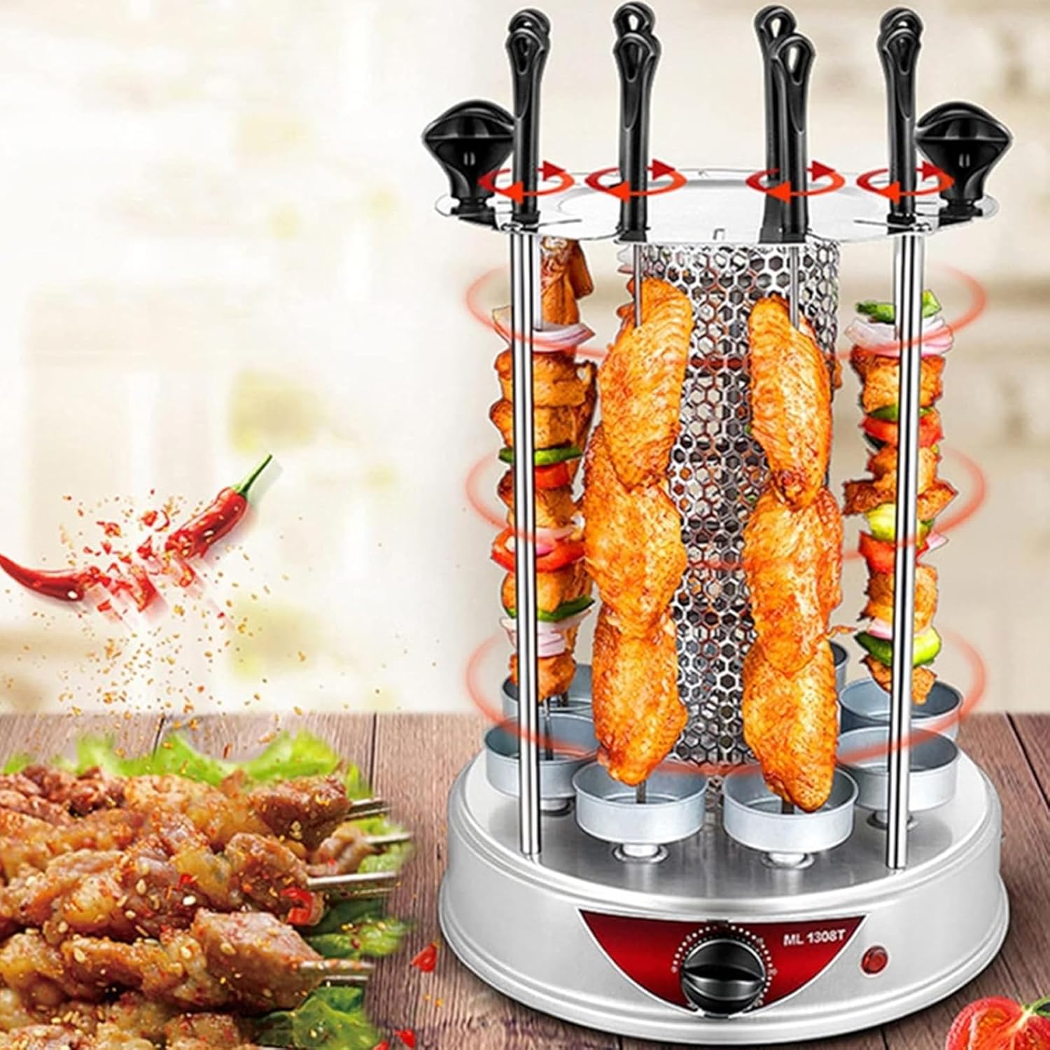 Barbecue Grill Vertical Rotisserie Oven,Vertical Rotisserie Oven,Stainless Steel Automatic Rotation Heating, for Family Gatherings,Rotating Oven Barbecue Grill (10fork)