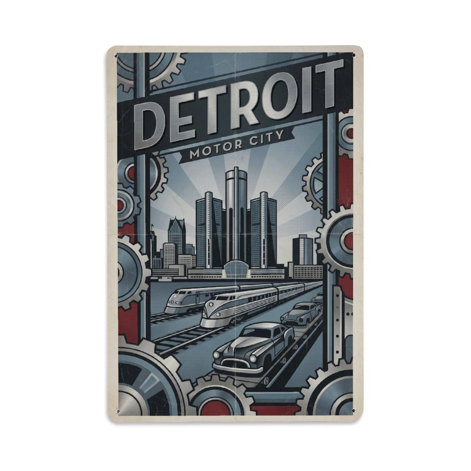 Gead 8X12inch Style Retro Travel America Detroit Metal Tin Sign