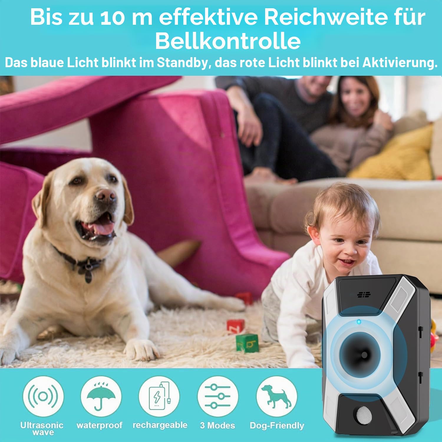 Antibell für Hunde,Wiederaufladbares Antibell für Kleine Mittel Große Hunde,3 Einstellbare Frequenz Automatisches Anti Bellen Gerät,Sicher Hundebellen Stoppen,Ultraschall Hunde Anti Bellen Ger