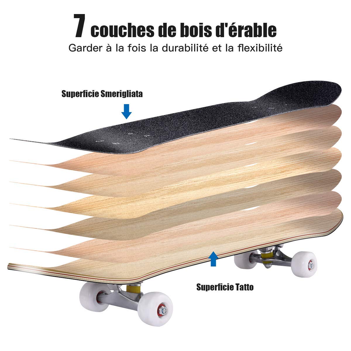 DREAMADE Skateboard, Planche à roulettes en Bois d’Érable avec Design en U et Roue Antidérapante, Capacité de Charge Maximale de 40KG, pour Enfant de Plus de 8 Ans, 79X20CM