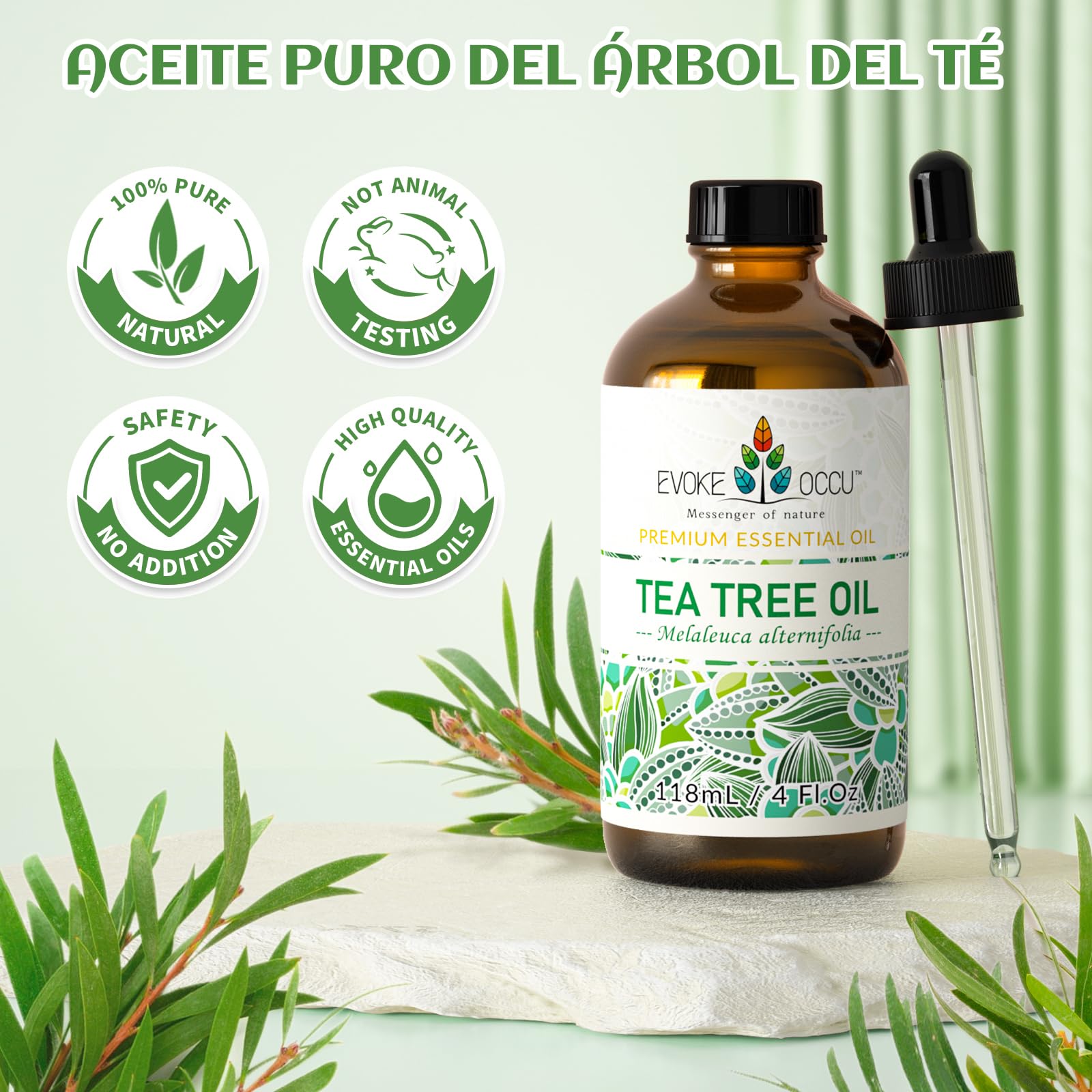 EVOKE OCCU Aceite Esencial de Árbol de Té 118ml, Aceite Puro de Árbol de Té para Difusor Piel Cabello Cuerpo Cuidado de Uñas — view 8