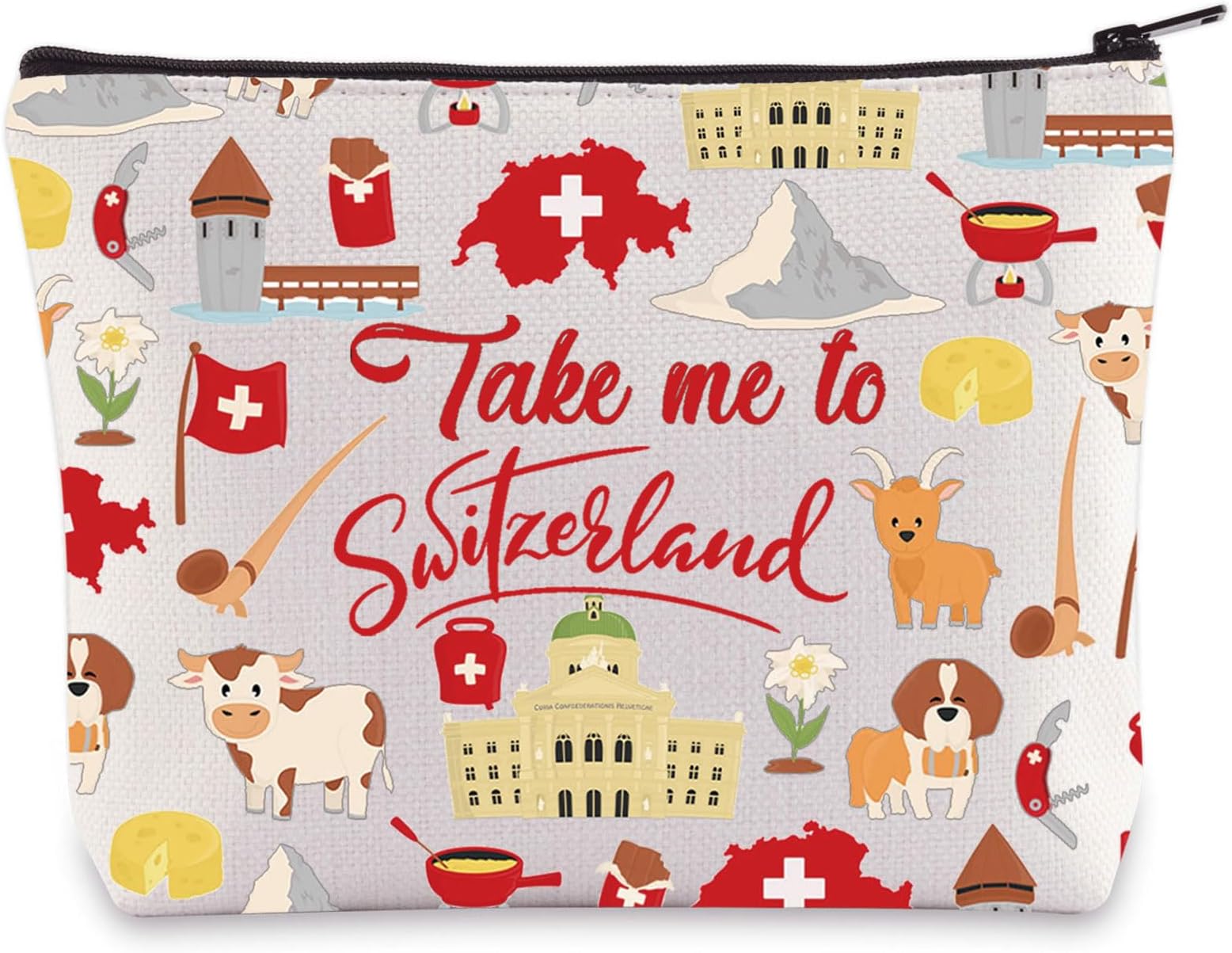 WZMPA Switzerland Travel Cosmetic Bag Switzerland Souvenir Gift Take Me To Switzerland Zipper Pouch Bag Switzerland Merchandise, To Switzerland