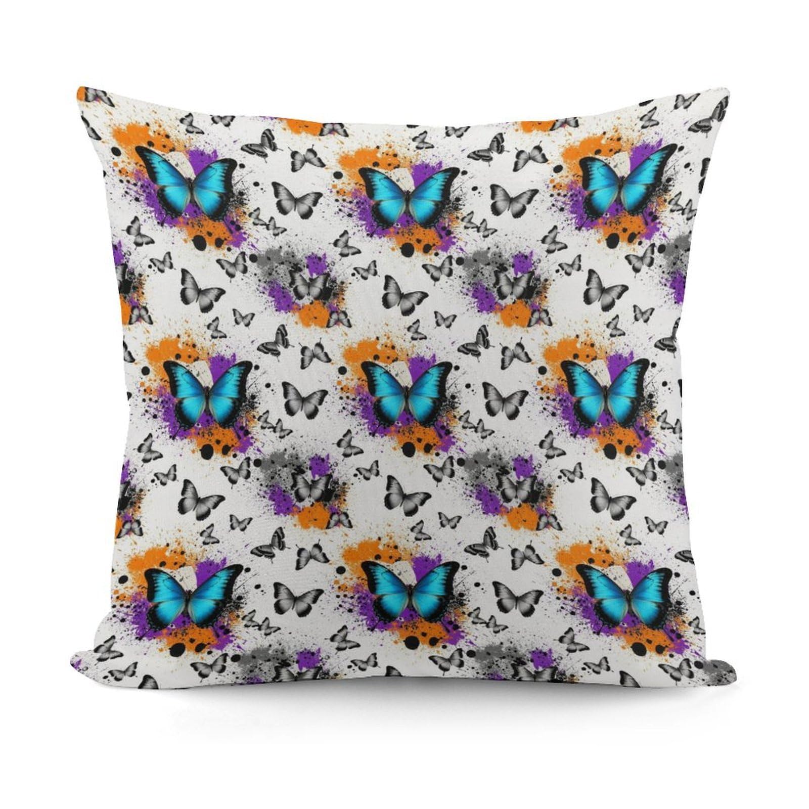 Smazdfxx Picture(352) Square Spring Decorations Pillow Case Modern Home Decor For Bed Sofa Living Room Butterfies Watercolor Splashes Butterfly
