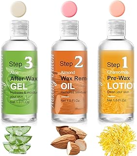 Before And After Waxing Skin Care Kit, Professional Waxing Kit for Women at Home, Pre-Wax Cleanser, Wax Remover Oil, After-Wax Cooling Aloe Vera Gel for Soothing Skin
