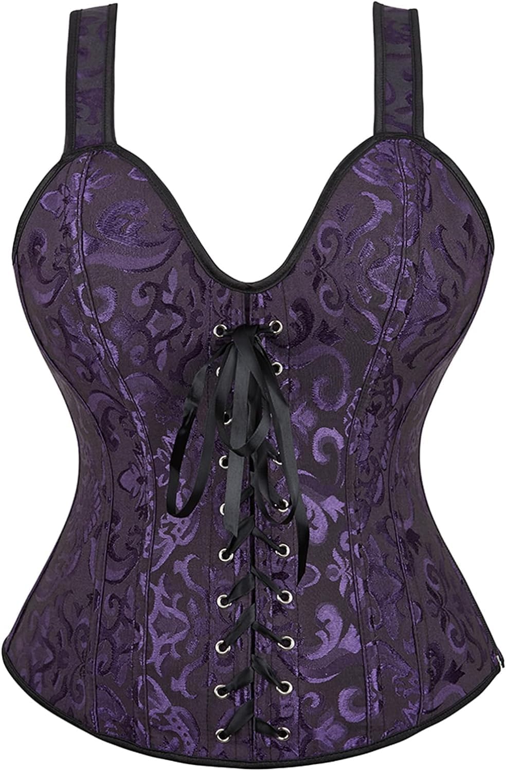 Women's Lace up Gothic Jacquard Shoulder Straps Tank Overbust Shaper Corset Bustiers Top