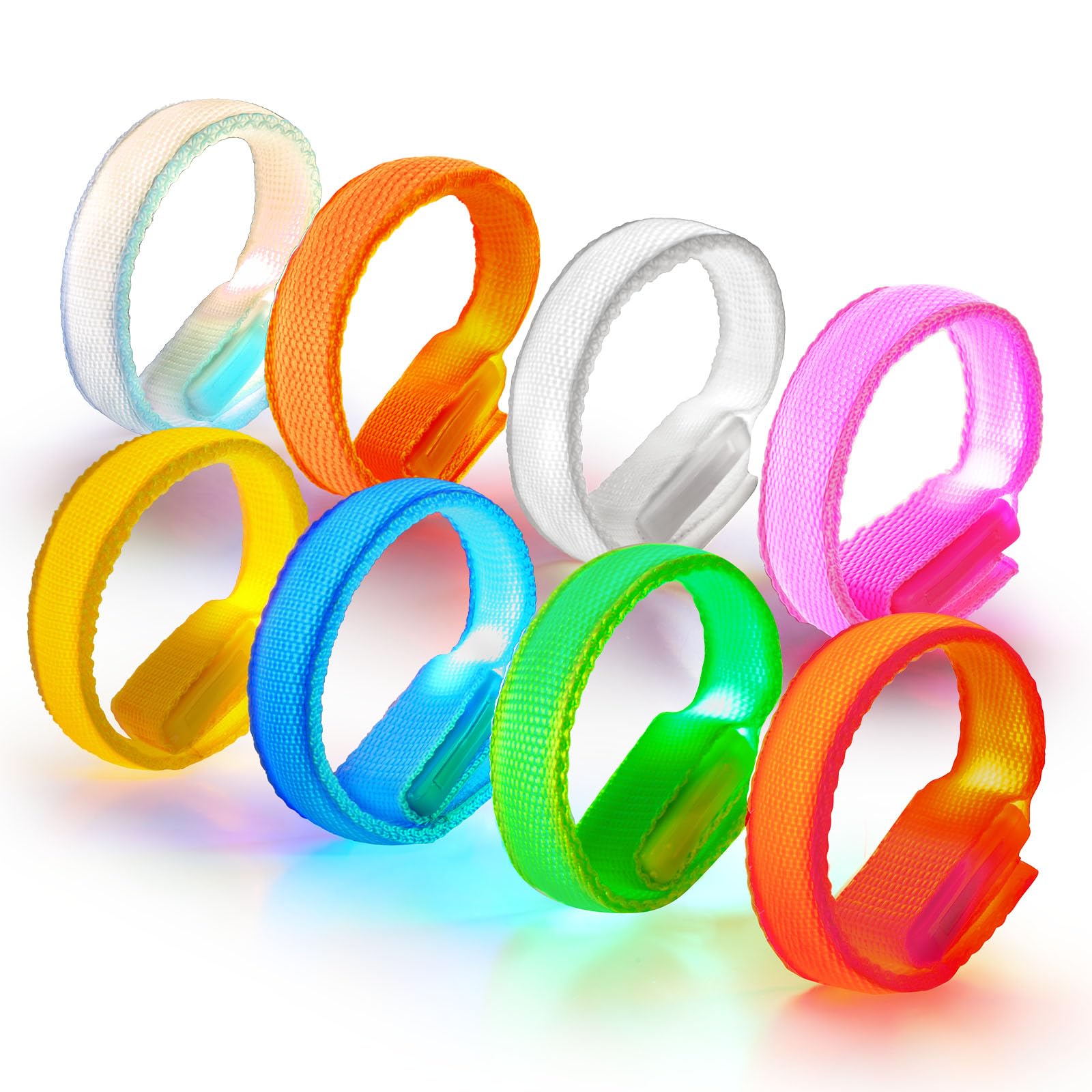 AUAUY 8PCS LED Wristband, Glow In The Dark LED Bracelets, 8 Colors Flashing Light Up Wristbands Party Supplies for Festivals, Raves, Camping, Birthday Party, Glow Accessory for Kids and Adults