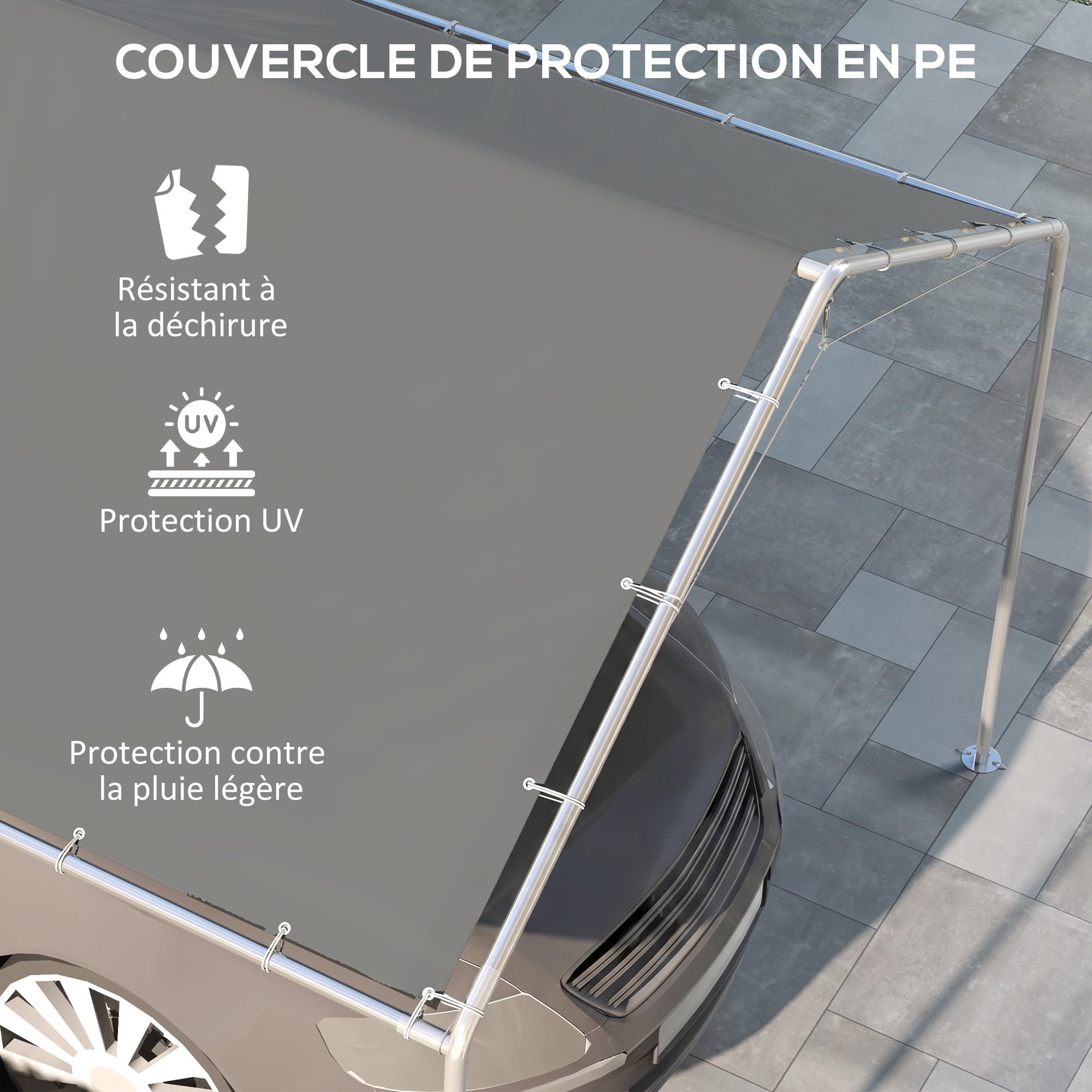 Outsunny Toile de Remplacement pour carport 3 x 6 m, bâche pour abri de Voiture avec 48 élastiques à Boules (Housse Uniquement, Cadre Non Inclus) Gris foncé