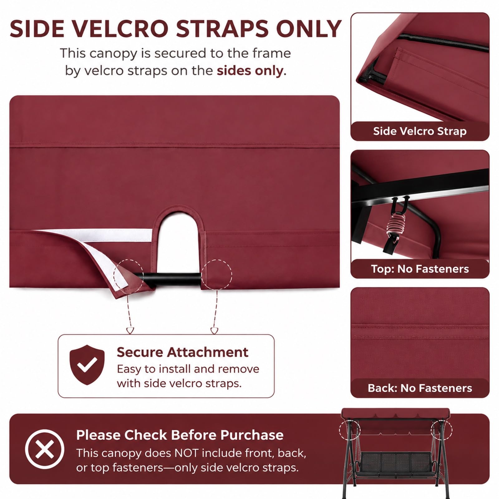 Tettuccio di ricambio per dondolo 3 posti impermeabile da giardino | Tessuto poliestere 600D 250g/m², resistente agli strappi, protezione solare(Khaki,75.59*48.82*8.27*6.30in)