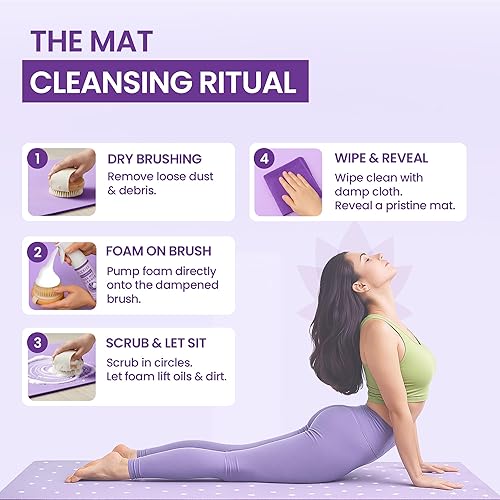 Miniatura 4 de Kit de limpieza de esterilla de yoga  Spray de esterilla de yoga a base de espuma con cepillo suave y paño de microfibra  Esenciales de yoga sin