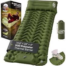 CKG Camping Sleeping Pad with Thermal Barrier, Ultralight Camping Mat 4in Thick with Pillow, Built-in Foot Pump Self Inflating Sleeping Pad for Hiking Tent Road Trip Car Camp Travel Gear, Green